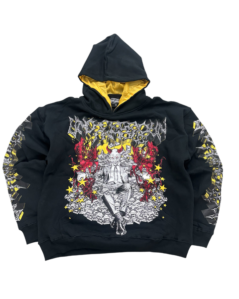 Money Over Evil Gold Satin Hoodie (PreMade)